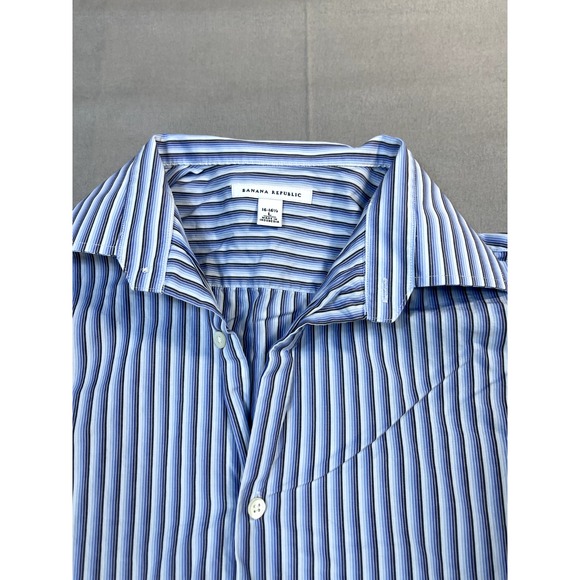 Banana Republic Shirt Mens‎ Large 16 16 1/2 Blue Striped Casual Long Sleeve - Picture 4 of 13